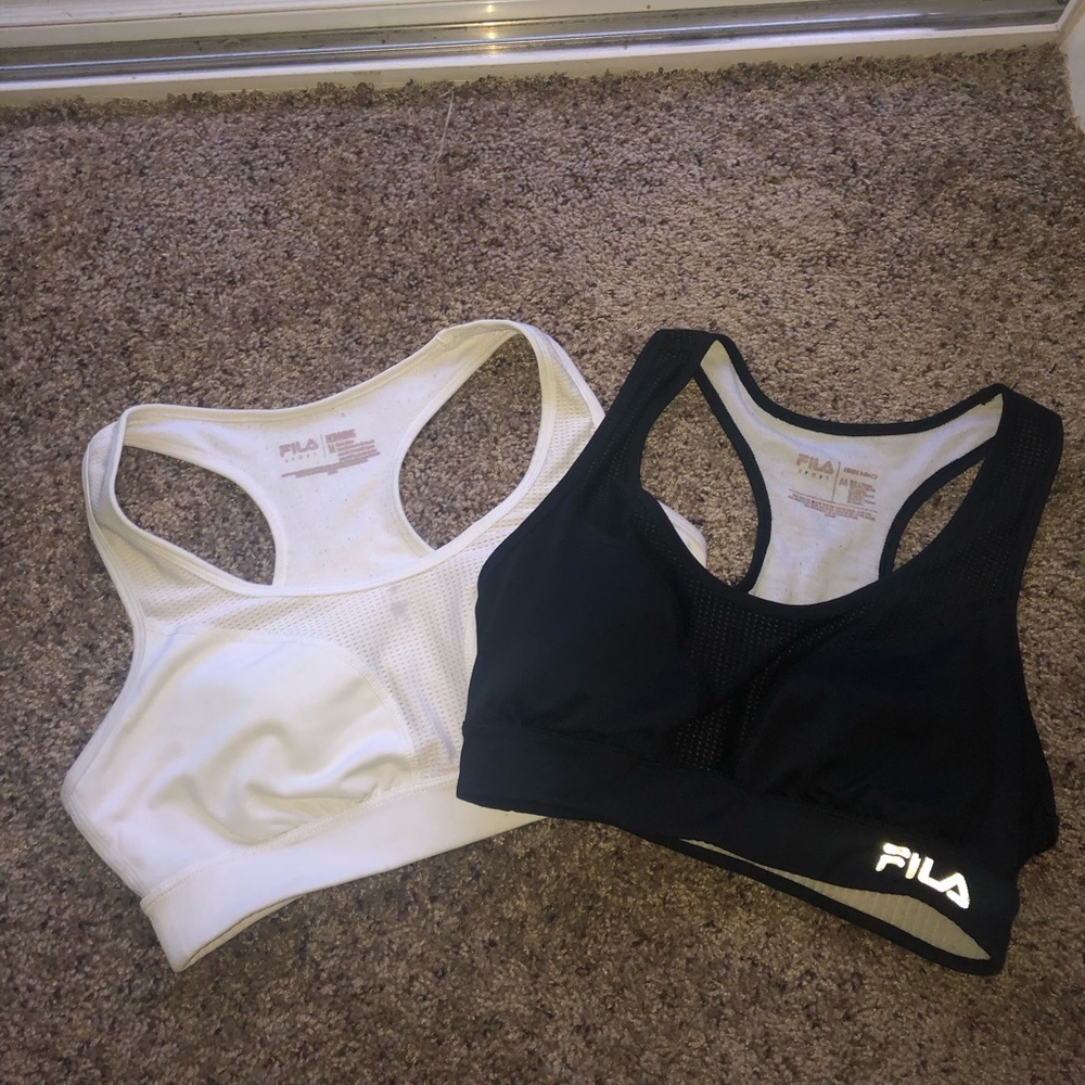 Black and white Fila sports bra